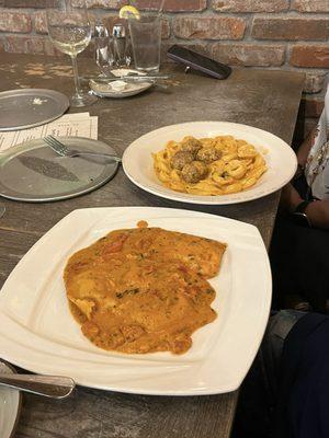 Lobster Ravioli and Tortellini Cremora with meatballs