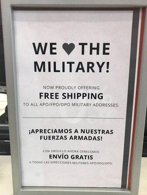 Free shipping to all APO/FPO/DPO Military addresses.