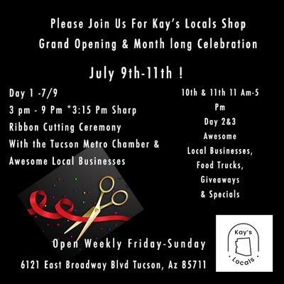 Grand Opening July 9-11th Ribbon Cutting Ceremony 9th at 3:15 pm sharp. Celebration all month of July