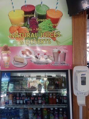 Ads for natural juices and desserts