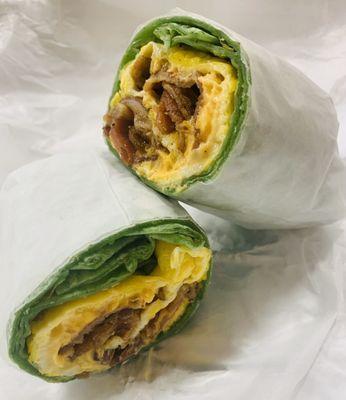 3. Bacon and Egg Sandwich Breakfast in spinach wrap yummm