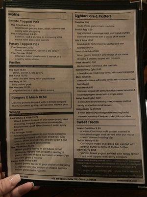 Menu as of 2/25/23