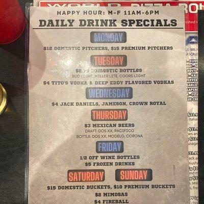 Happy hour menu