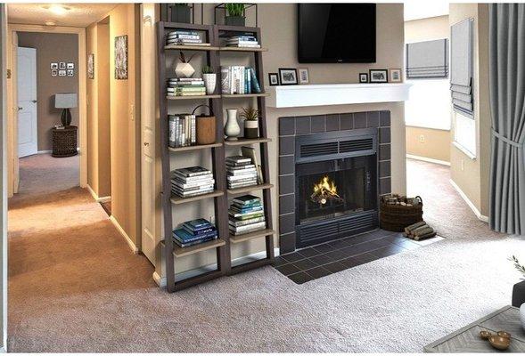 1 bedroom living room with fireplace