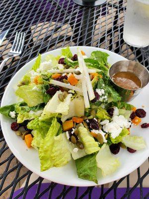 Autumn salad with romaine substitited for the kale. This is a half serving since we shared one salad.