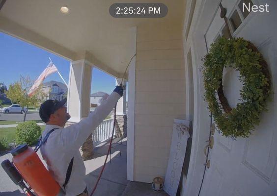 Joe doing his thing.  Captured from my Google Nest door bell.