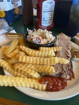 Brisket, coleslaw and fries