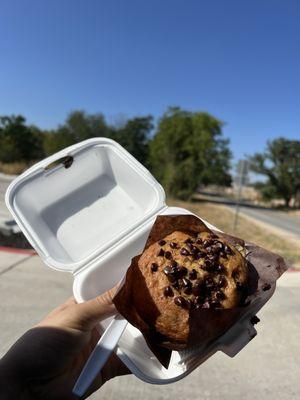 Chocolate chip muffin at the brick & mortar