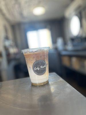 Iced Caramel macchiato named the "Erly Rush"