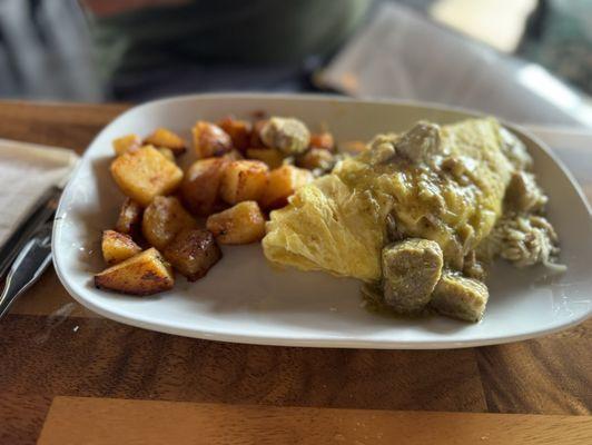 Chili Verde omelette with potatoes