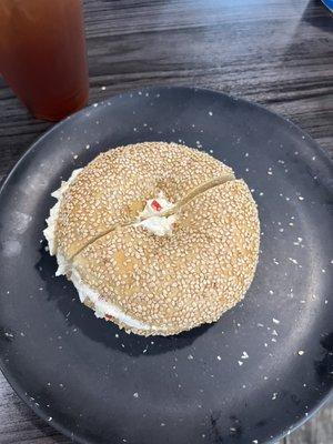 Sesame bagel with vegetable cream cheese