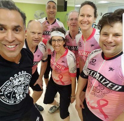 King Changó tribute class and sporting the pink jersey to raise funds to fight breast cancer.