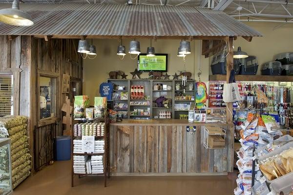 The register (the old barn decor is actually repurposed from the owner's grandmother's farm house).