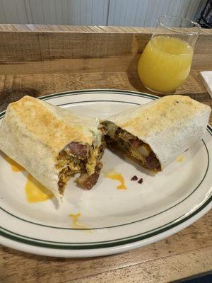 Pardon the bite mark. Chorizo and potato breakfast burrito.