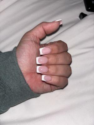 short, square french tip by linda