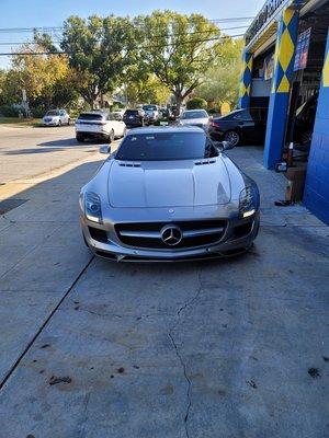 2014 Mercedes SLS in for an oil change.