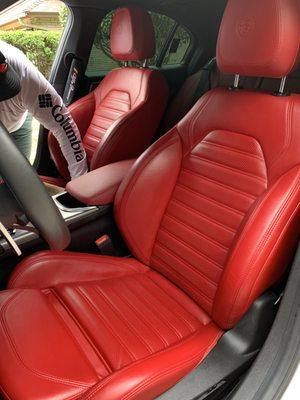 Cleaned and condition this Alfa Romeo's Red Italian leather to keep it shiny and bright.