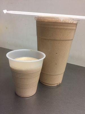 Come in for a Dirty Peanut.  Chocolate protein, apple juice and peanut butter.  Delicious.  And we always give any extra in a small cup:)