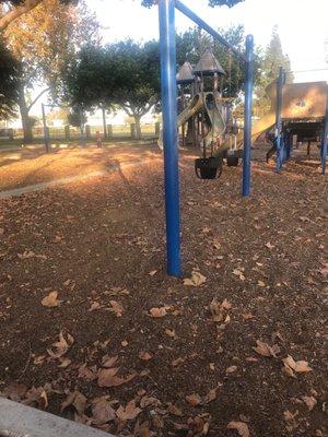 The swings are a little high for 5 year olds to get on and they can't push with their feet.