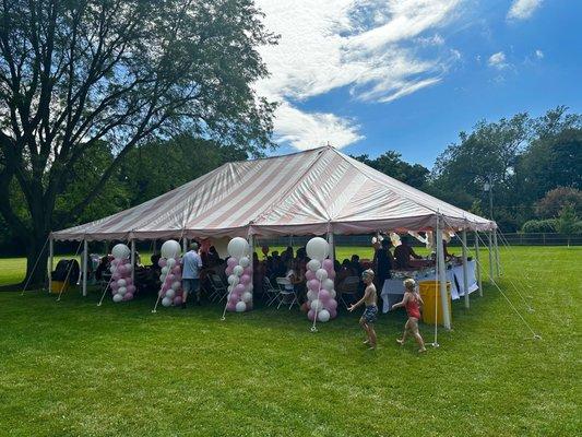 Pink and white striped tent