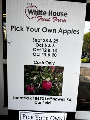 Dates of pick your own-cash only