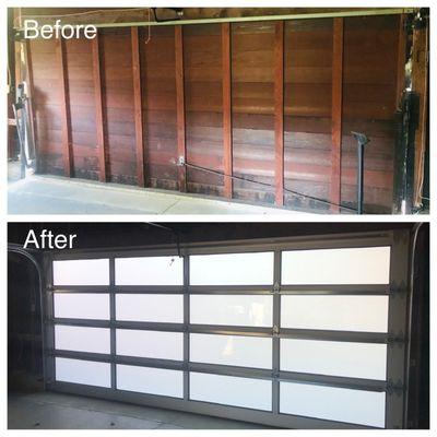 New aluminum garage door, inside view