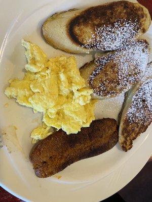 Pain Perdu ( French Toast, scrambled eggs and Louisiana Hot Sausage)