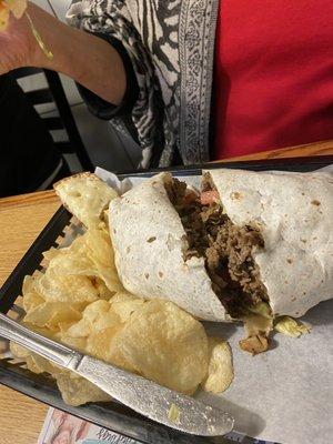 Steak, cheese, and mushroom wrap