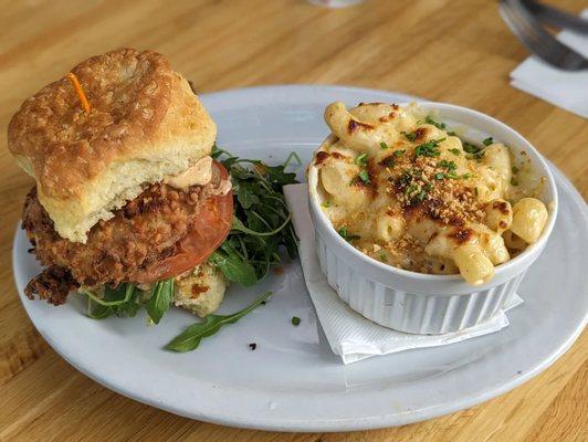 Koko Chicken Biscuit with a side of Mac n Cheese