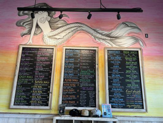 Menu boards at Playa Bowls