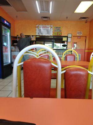 Small  very  clean  and fee  refill  soda  and  agua  fresca  station.