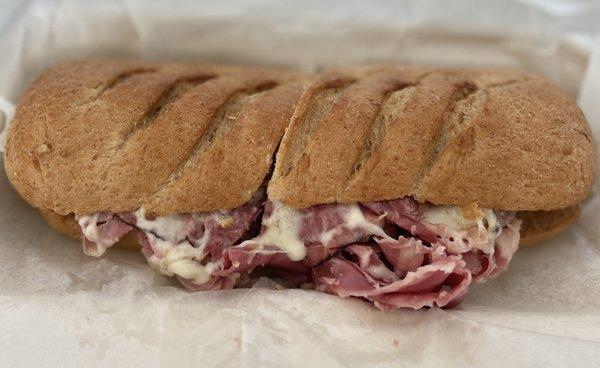 New York Steamer Hot Specialty Sub~ Their USDA Choice Corned beef brisket is absolutely mouthwatering & I love nice melty cheese!