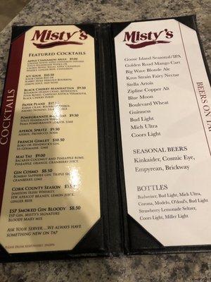 Misty's Drink Menu (2/1/22)