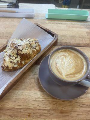 Almond croissant, hot latte