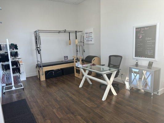 Front Desk and Private studio area with Cadillac Reformer