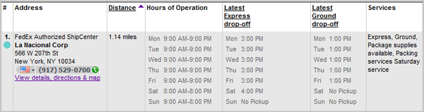 This is from the Fedex website. Actual hours, however, are whatever they feel like.