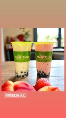 Peach Fruit and Strawberry Fruit Yogurt Drink with Boba