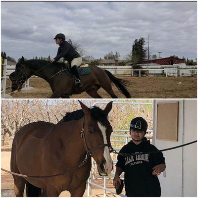 Bottom photo is Alexis when she started 2 years ago, top photo is 2 years later riding Ciao and working on jumping.