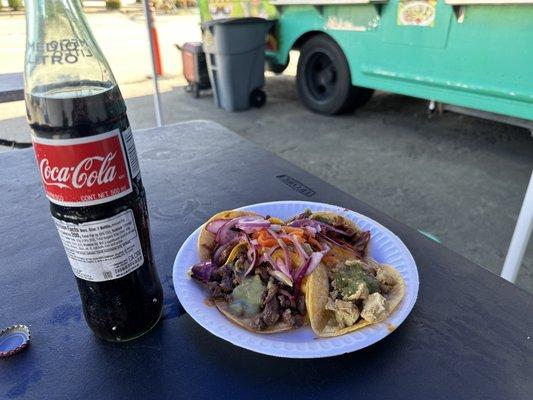 Five taco plate. Asado, Al Pastor (2), Pollo, and Carne Asada. Washed it down with Mexican Coke.