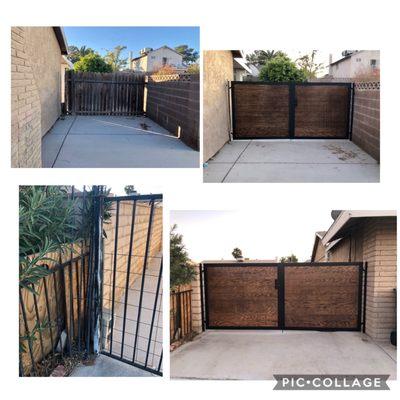 Before and after two RV gates, each side of house.