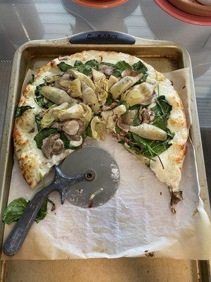 Artichokes, Spinach, and mushrooms with Ranch sauce.