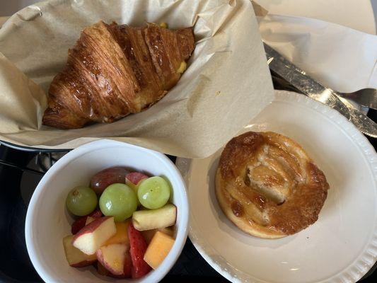 Breakfast sandwich, apple tartelette, and fruit (that was my side for the quiche)