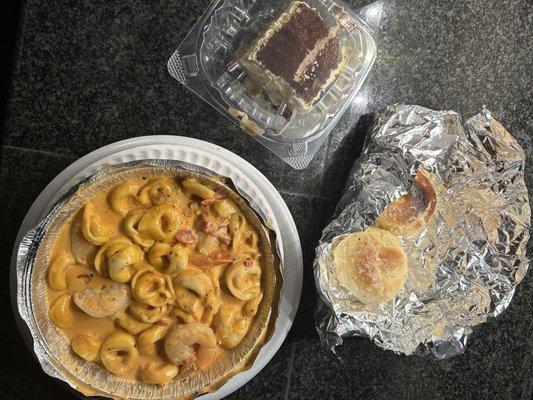 Shrimp tortellini with tiramisu