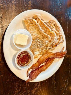 Cinnamon French toast with a side of bacon