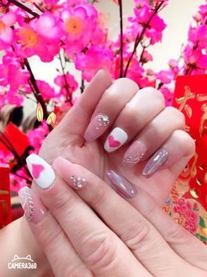 Valentines nails design with chrome