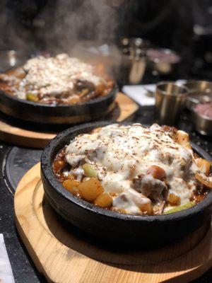 Kalbijjim (braised short rib) w/ rice cakes and topped w/ torched cheese!!