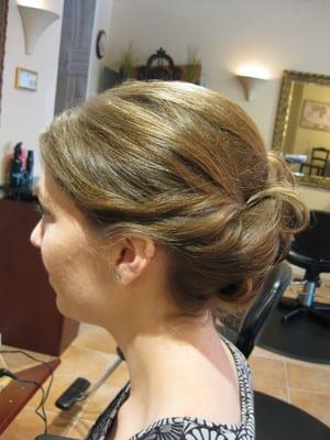 Kristen's handiwork; my bridal up-do trial.