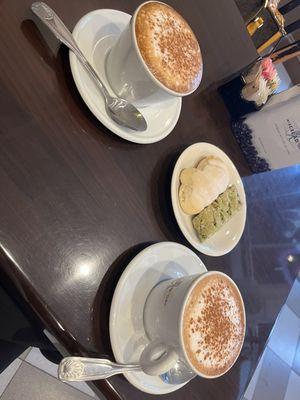 Delicious cappuccino, we tried lemon twist and pistachio biscotti.