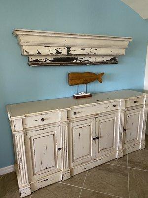 It all started with the mantle. The credenza became a "must have". It'll look great once we add some accessories.