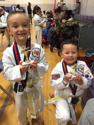 My son Dean and his best friend Michael from class with Master Mendes and at tournament.